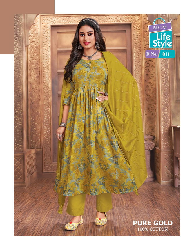 Pure Gold Vol 1 By MCM Cotton Printed Anarkali Kurti With Bottom Dupatta Wholesale Online